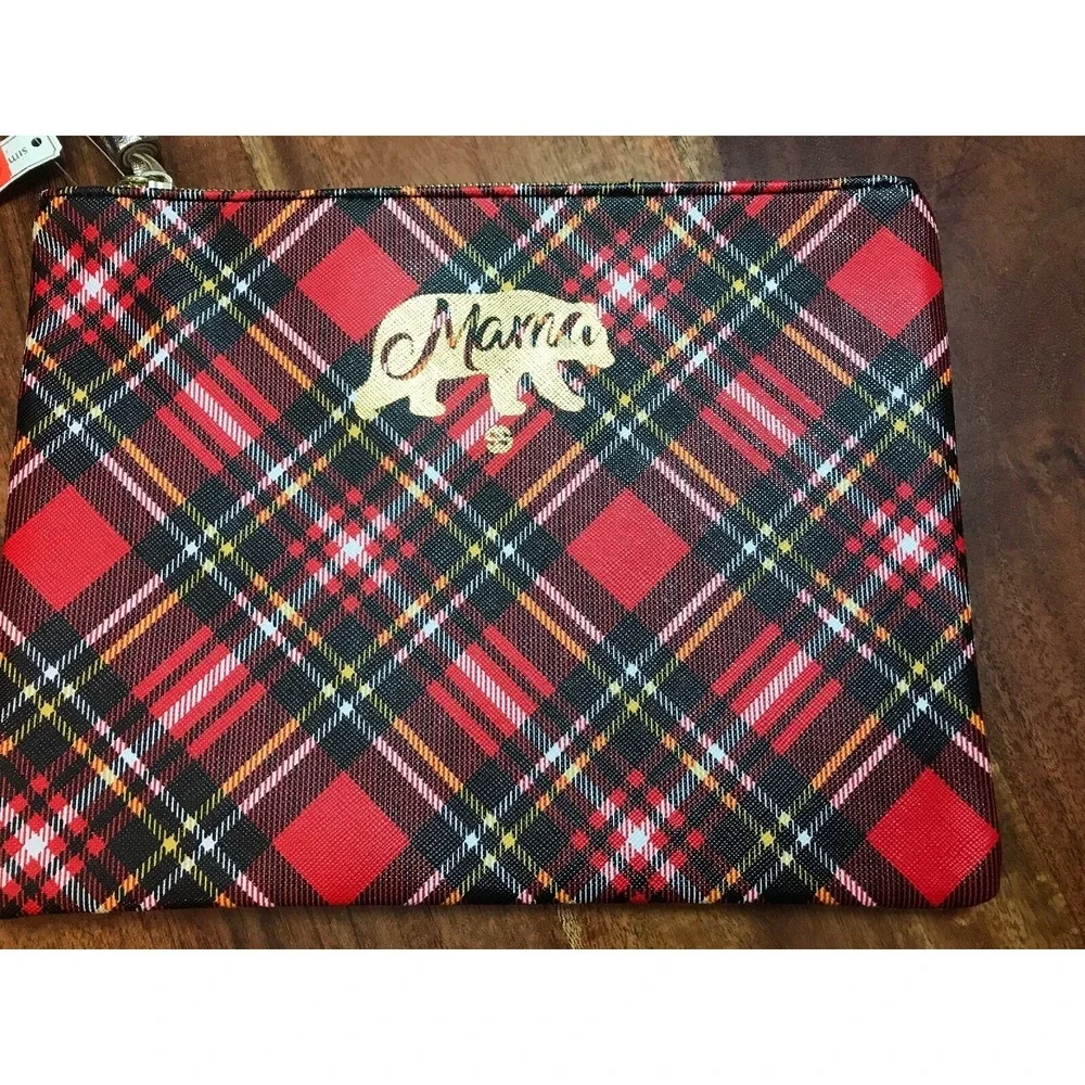 Simply Southern Cosmetic Brush Bag Mama Bear Red & Black NWT